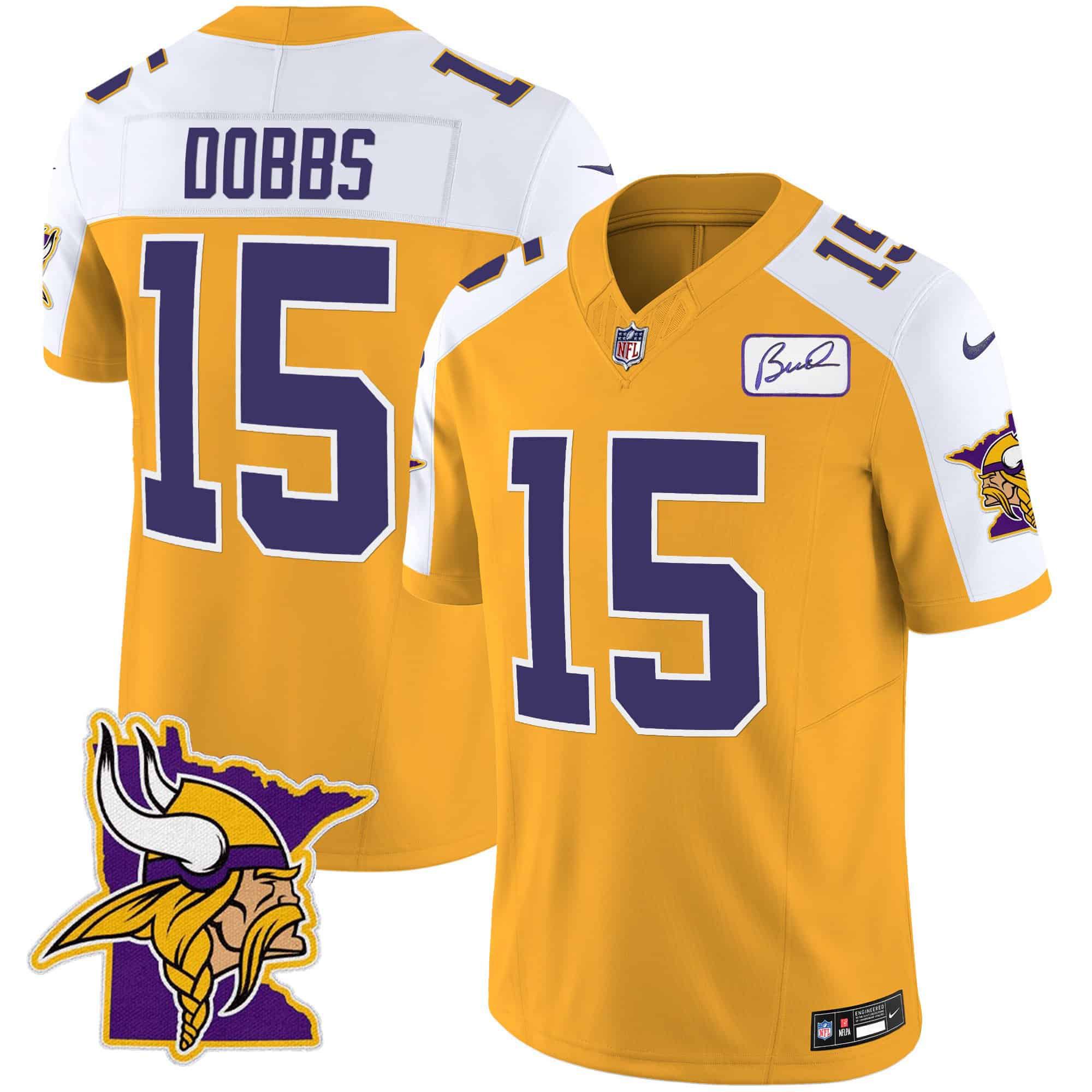 Men Minnesota Vikings 15 Dobbs Yellow 2024 Nike Patch Classic Limited NFL Jersey